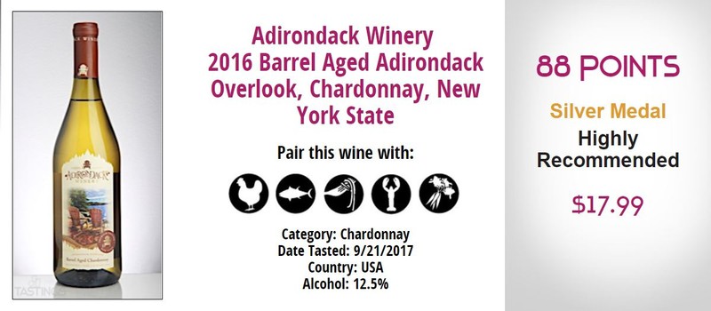 Barrel Aged Chardonnay Adirondack Winery World Value Wine Challenge 2017
